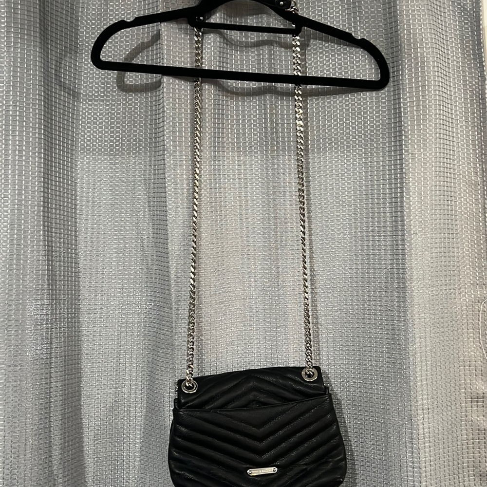 Rebecca Minkoff Black Quilted Crossbody Bag with Silver Chain